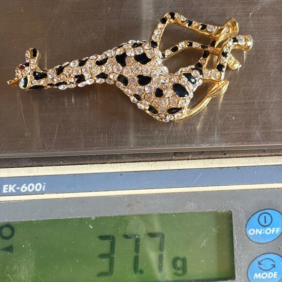 Gold Tone White Crystal & Black Enamel Giraffe Brooch Size 3.5" Length - Picture 11 of 11